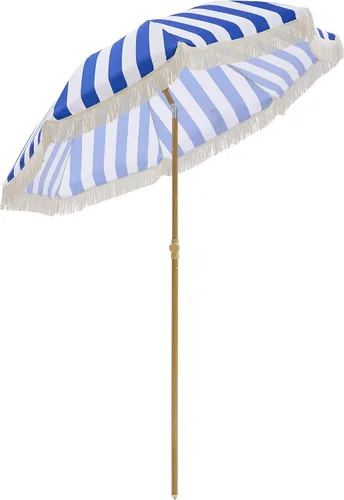 Miniatura 9 de Umberlla de patio bohemio de 6.5 pies con flecos, sombrilla para exteriores UPF50+ con varillas de fibra de vidrio y botón de inclinación, paraguas