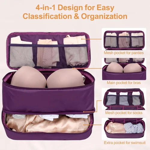 Miniatura 3 de Cambond Travel Underwear Organizer Bag - 4-in-1 Double Layer Lightweight Bra Organizer, Portable Expandable Compression Packing Cubes Travel Packing