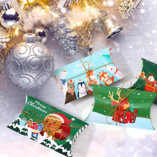 Miniatura 4 de Cholemy 120 cajas de almohada de Navidad, cajas de regalo pequeñas, tarjetas de regalo de Navidad, a granel, 12 diseños, cajas de dulces de Navidad