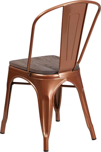 Miniatura 6 de EMMA + OLIVER Silla apilable de metal de cobre con asiento de madera