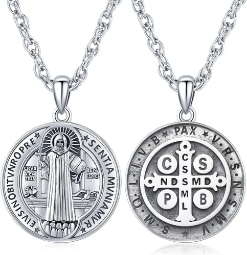 Odinstone Collar de plata de ley 925 con medalla de San MiguelSan CristóbalSan BenitoCrucifijo de JesúsSan UrielArcángel Rafael para hombres y