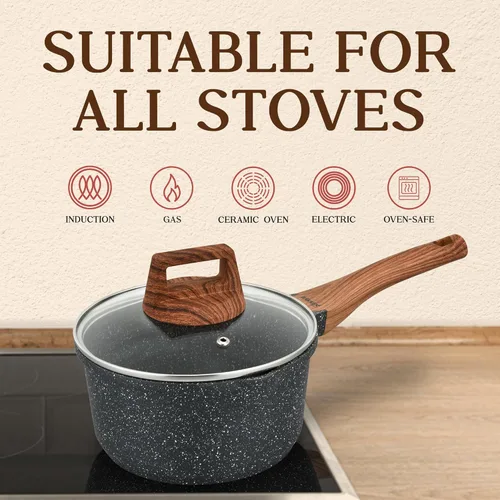 Miniatura 6 de Bakken-Swiss - Juego de utensilios de cocina de 14 piezas, antiadherentes de granito, ecológico, sin PFOA, PFOS y PTFE para todas las estufas