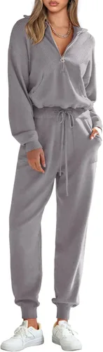 Miniatura 29 de PRETTYGARDEN Conjunto de suéter de 2 piezas para mujer, sudadera con cremallera, pantalones deportivos, ropa casual