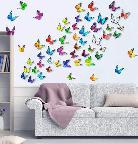 Miniatura 3 de 43 calcomanías de pared de mariposas 3D para decoración de murales, calcomanías removibles para la decoración del dormitorio en el hogar