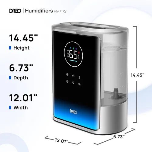 Miniatura 8 de Dreo Humidificador inteligente de 8L para habitación grande, 600 pies cuadrados, HM717S, 80H Runtime Humidificadores de niebla cálida y fría de gran