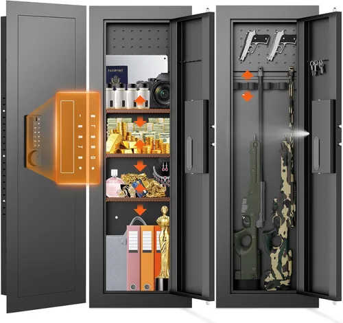 Miniatura 7 de Caja fuerte de pared de 135 cm entre los tachuelas, caja fuerte oculta con sistema de alarma dual y modo silencioso, caja fuerte de pared para armas
