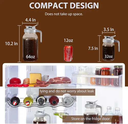 Miniatura 6 de Glyntrof Cafetera de Café Frío Jarra de Vidrio, Frasco Mason de 32 oz con Tapa con Asa y Pico Vertedor con Filtro de Acero Inoxidable para Café Gris