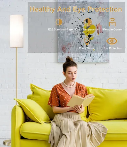 Miniatura 5 de luckystyle Lámpara de Pie LED para Sala de Estar, Lámpostas Regulables con Interruptor de Pie, Lámpara de Pie de Oro con Temperatura