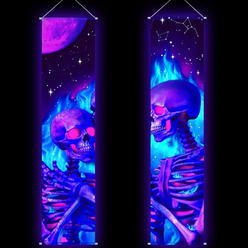 Miniatura 8 de Tiamon 2 Piezas Decoración de Pared Arte con Luz Negra Tapiz Psicodélico Luz Negra Tapiz Reactivo UV Póster Banner Estético Colgante para Habitación