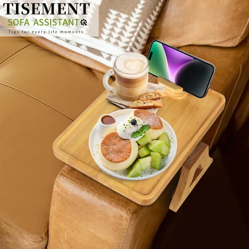 Miniatura 7 de Bandeja de sofá para sofá ancho, brazo de sofá con clip de 15 x 9.8 pulgadas con soporte giratorio de 360°, espacio de ensanchamiento de mesa
