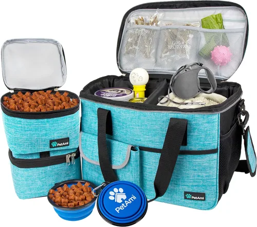 Miniatura 19 de PetAmi Bolsa de viaje para perros, organizador de bolsas de viaje para mascotas, bolsa de viaje de comida para perros con contenedor de comida