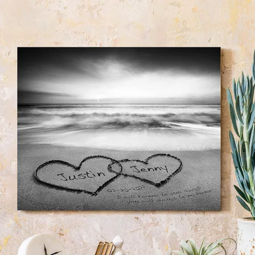 CP CANVASPATH Nombre y fecha de pareja en la playa, impresiones en lienzo personalizadas, regalo de amor para aniversario, boda, cumpleaños y Arte