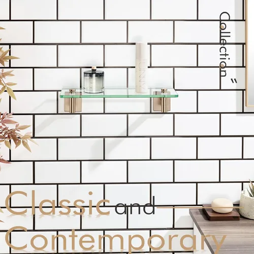 Miniatura 11 de KOKOSIRI Estantes de Pared Hardware de Baño Estante Flotante de Vidrio de 12 Pulgadas para Dormitorio, Sala de Estar, Cocina, Rack Colgante Bronce