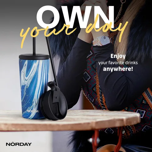 Miniatura 5 de NORDAY Vaso con tapa y popote - Bloom 20oz - Vaso aislado azul dorado - Vasos de acero inoxidable - Taza de café de viaje de doble pared - Dorado