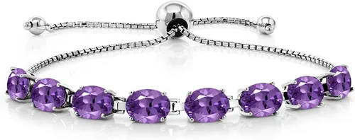 Miniatura 159 de Gem Stone King Pulsera de plata de ley 925 con piedra natal ovalada de 0.276 x 0.197 in para mujer, totalmente ajustable hasta 9 pulgadas