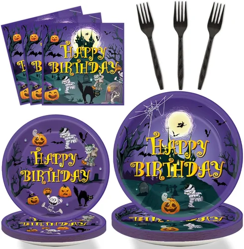 Miniatura 12 de Tevxj Juego de vajilla de 96 piezas para fiesta mexicana de feliz cumpleaños, platos de postre desechables, platos de fiesta, servilletas, tenedores