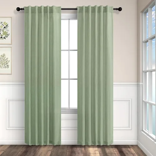 Miniatura 52 de Cortinas de lino azul de 84 pulgadas de largo para sala de estar; juego de 2 paneles con lengüeta trasera; cortinas con dobladillo para barra; Azul