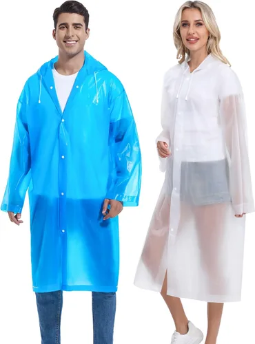 Miniatura 14 de 2 piezas de ponchos de lluvia reutilizables para adultos, abrigos de lluvia para adultos, chaquetas de lluvia, impermeables para hombres y mujeres