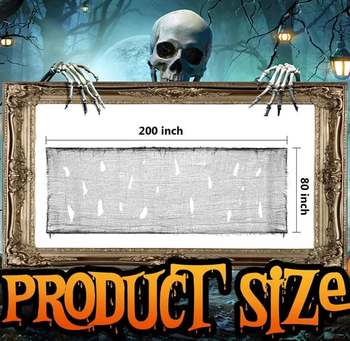 Miniatura 2 de Watayo Tela espeluznante de Halloween de 200 x 80 pulgadas, color negro, tamaño grande, para Halloween, cubierta de puerta de ventanas