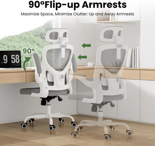Miniatura 6 de Silla de oficina ergonómica, silla de escritorio giratoria de malla con respaldo alto, con soporte lumbar ajustable, reposacabezas y reposabrazos