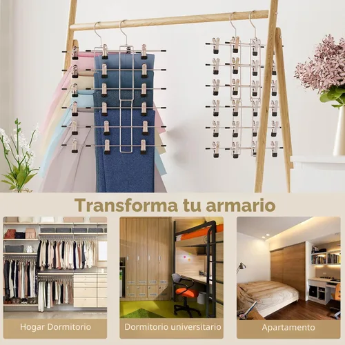 Miniatura 5 de Perchas para pantalones con clips, organizador de armario colgante de ahorro de espacio de 6 niveles, perchas para faldas con gancho giratorio
