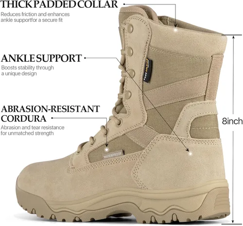 Miniatura 3 de FREE SOLDIER Botas tácticas para hombre de 8 pulgadas, ligeras, botas de combate duraderas, botas de trabajo militar, botas de desierto