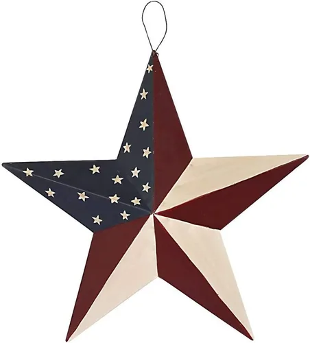 Miniatura 9 de Decoración patriótica de pared de metal con estrella de granero para interiores y exteriores, decoración primitiva, adornos de estrella para el 4