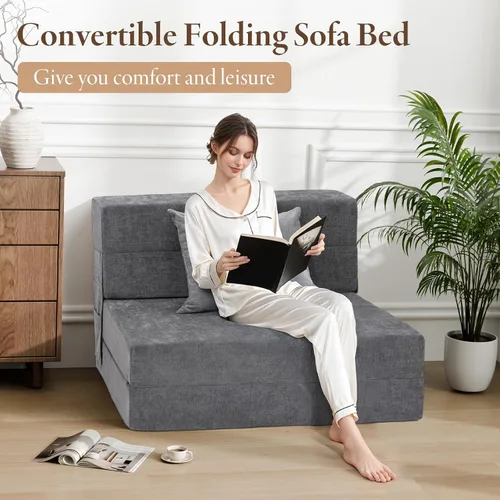 Miniatura 3 de HOMFINE Sofá cama plegable - Silla cama convertible con cojín, sofá desplegable, colchón de espuma viscoelástica para piso, sofá futón, sofá