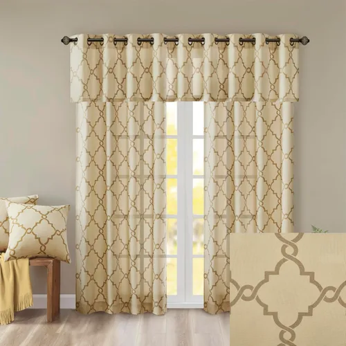 Miniatura 4 de Madison Park Saratoga cenefa con ojales para ventana con estampado de calado filtrante de luz, para sala de estar, dormitorio y cocina, 50 x 18