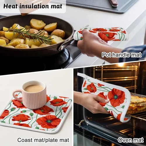 Miniatura 8 de Paquete de 2 soportes para ollas para cocina, flores de amapola naranja, a prueba de calor, con lazo para colgar, soportes para ollas calientes