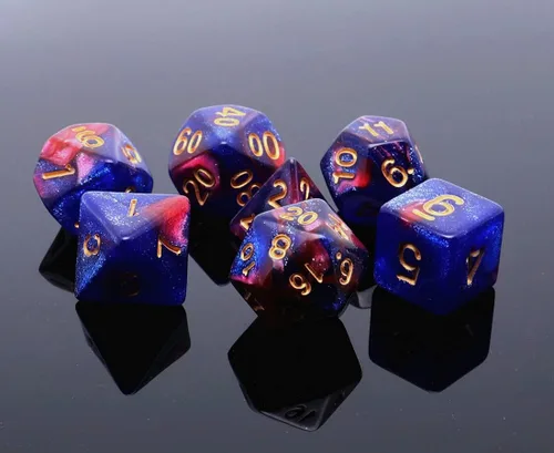 Miniatura 2 de Juego de dados DND de brillo azul y rojo para juegos de rol de Calabozos y Dragones, Warhammer, D&D, juegos de mesa, dados poliédricos Rojo mezclado