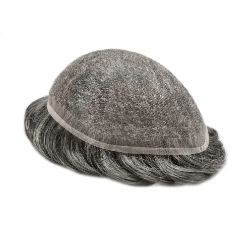 Miniatura 4 de Pieza de pelo tipo tupé para hombres, encaje suizo suave, cabello humano real, tupé para hombres, unidades de cabello con nudo blanqueado, sistema