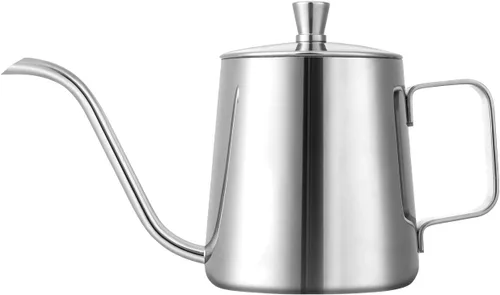 GWHOLE Pequeño hervidor de café de cuello de cisne para verter 12 oz/11.8 fl oz de largo y estrecho goteo boquilla cafetera para estufa - plata