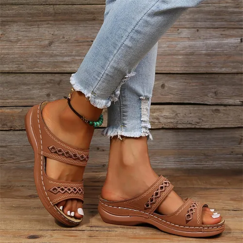 Miniatura 24 de Ladmiple Sandalias ortopédicas florales de moda 2023 con soporte de arco, zapatillas romanas casuales con puntera abierta