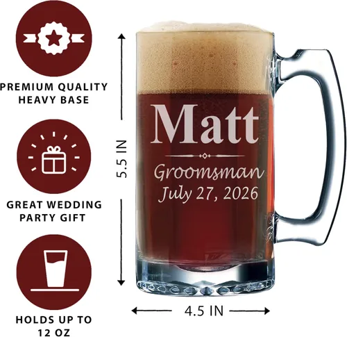 Miniatura 4 de My Personal Memories Juego de 3, juego de 5 juegos de 7 y más vasos de cerveza personalizados para padrinos de boda, grabado personalizado, tazas