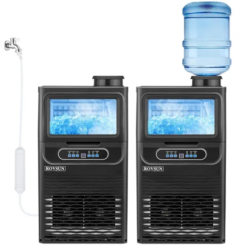 Miniatura 9 de ROVSUN Máquina de hielo comercial 70LBS/24H con 2 entradas de agua, máquina de hielo de acero inoxidable para encimera e independiente para Negro