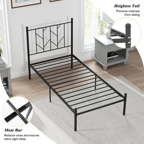 Miniatura 7 de KOMFOTT Base de cama de plataforma de metal tamaño individual, marco de cama de metal resistente con soporte de listones resistentes, almacenamiento