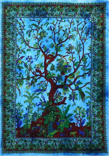 Miniatura 11 de The Art Box - Tapiz para colgar en la pared Árbol de la Vida Blanco – 85x90 Pulgadas, de algodón indio, gran diseño de planta inspirada