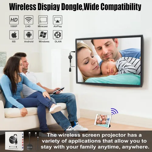 Miniatura 6 de Adaptador de pantalla inalámbrico, adaptador de espejo de pantalla para TV para i-OS/Android/Windows/i-Phone/Tablet Monitor Projector, compatible