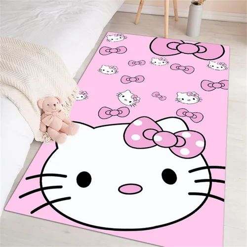 Miniatura 2 de SOFPRO Alfombra Pasillo Lavable Rosa 2' 8" x 5' 3" Patrón Lindo de Cara de Gatito de Caricatura Alfombras de Área Antideslizantes Alfombra Kawaii