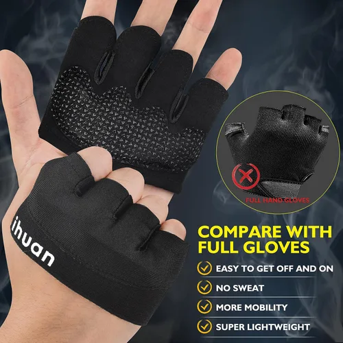 Miniatura 5 de ihuan Nuevos guantes de entrenamiento de gimnasio para levantamiento de pesas para hombres y mujeres, ideales para levantamiento de pesas, Negro