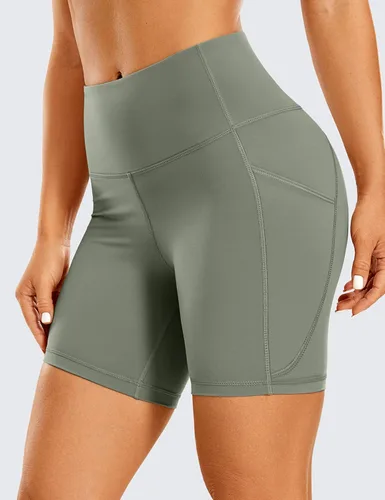 Miniatura 5 de CRZ YOGA Women's Brushed Naked Feeling Biker Shorts with Side Pockets 6'' - High Waist Matte Workout Yoga Gym Spandex