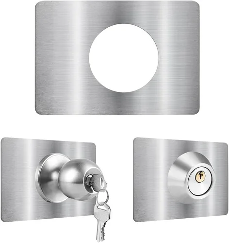 Miniatura 10 de Placa de Refuerzo de Perilla/Cerrojo de Seguridad de Puerta Negro Mate, Juego de Reparación y Cobertura de Fijación de Cerradura de Puerta, Refuerzo