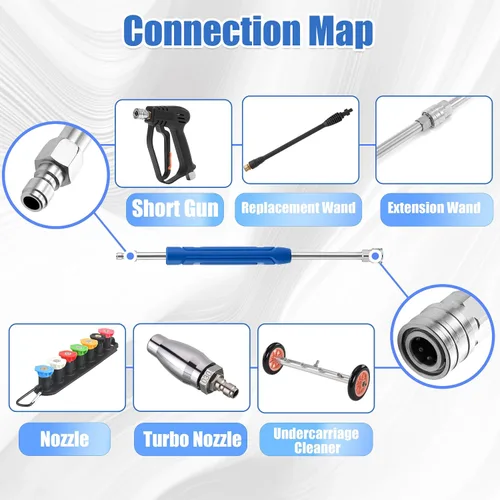 Miniatura 4 de Varita de extensión para lavadora a presión, varita de acero inoxidable de 17 pulgadas con cubierta protectora de plástico antideslizante, conexión