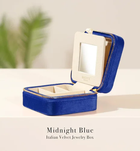 Miniatura 40 de BLUTETE Joyero de viaje organizador de terciopelo con anillos de espejo, aretes, collares, caja organizadora de almacenamiento (negro)