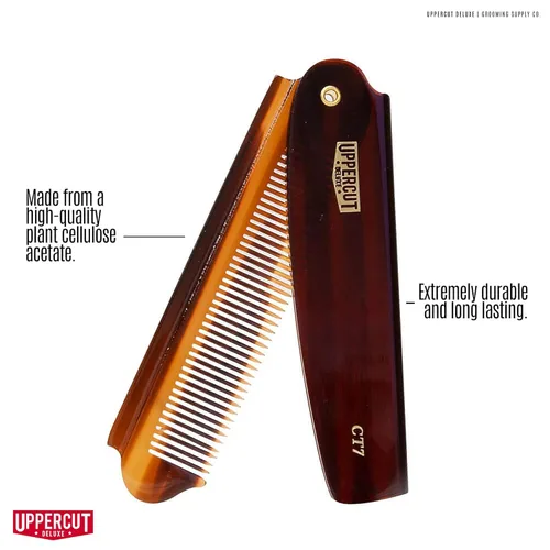 Miniatura 2 de Uppercut Deluxe CT7 Flip Comb – Peine plegable de bolsillo para hombres, peine de tamaño de viaje, acetato de celulosa vegetal duradero, dientes