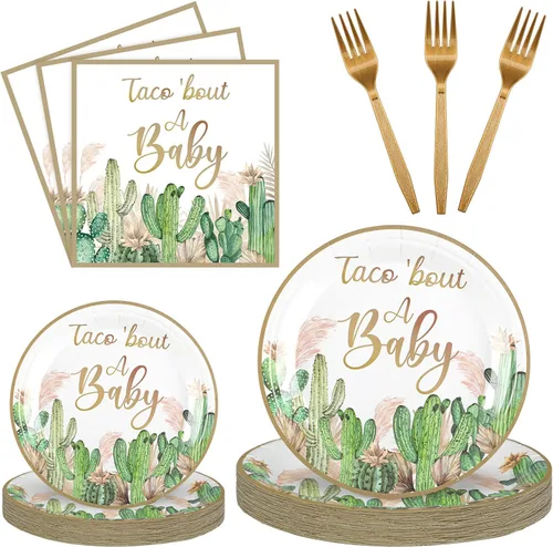 Miniatura 7 de Sunnyray 96 platos y servilletas para baby shower, suministros de decoración de fiesta, baby shower, platos de postre, servilletas y tenedores