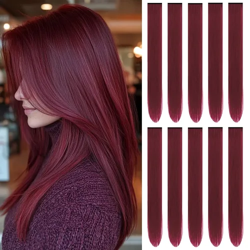 Miniatura 18 de Extensiones de cabello sintético de 22 pulgadas, extensiones de cabello sintético largo y lacio con clip, extensiones de cabello sintético para Negro