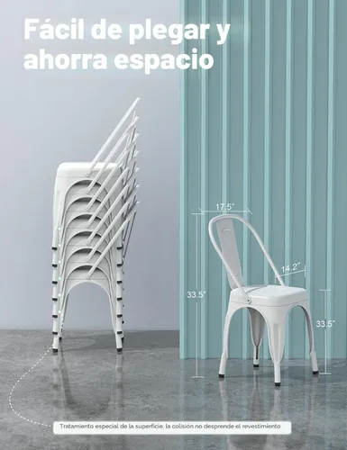 Miniatura 5 de Nazhura Silla de comedor de metal estilo rústico Tolix para cocina, comedor, cafetería, restaurante, bistró, patio, 18 pulgadas, apilable, Blanco