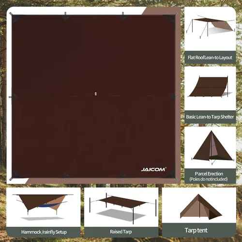 Miniatura 3 de JAICOM Lona Impermeable para Acampar - Toldo para Lluvia de Hamaca de 10X10 pies, Ultraligera y Portátil con Protección UV, Lona para Mochilero